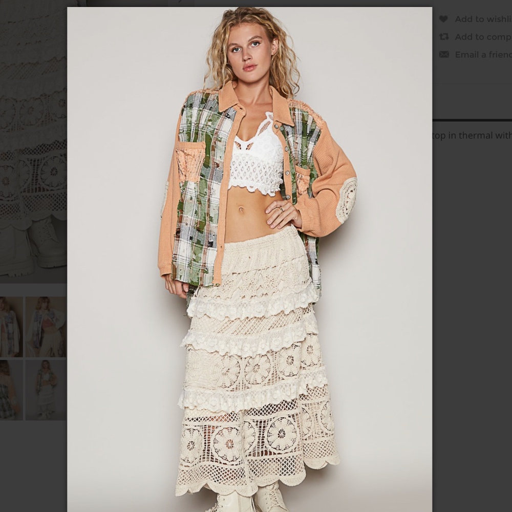 Pol Patchwork Button-Down Shirt Jacket In Peach, … - image 6